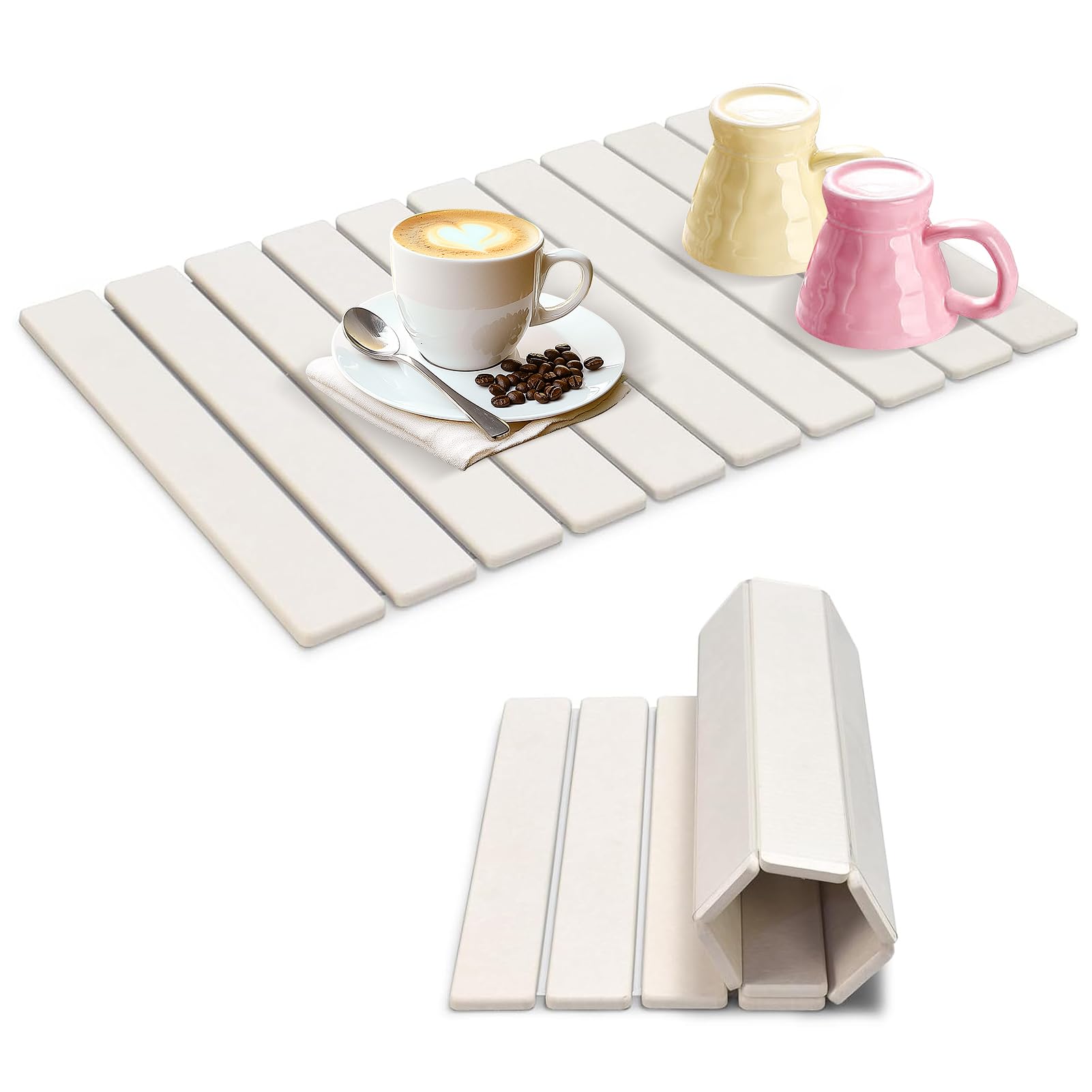Photo 1 of Stone Drying Mat for Kitchen Counter, 24"×16" Large Collapsible Stone Dish Drying Mat, Absorbent Diatomaceous Earth Quick Dry Mats for Tableware, Bottles and Cups