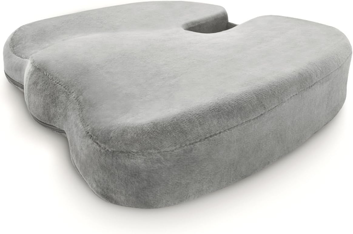 Crafty World Firm Memory Foam Seat Cushion Pad For Office Chairs, Car Seats, Wheelchairs, and More, Ergonomic Tailbone Pillow That Relieves Back Pain and Provides Tailbone Support (Grey)