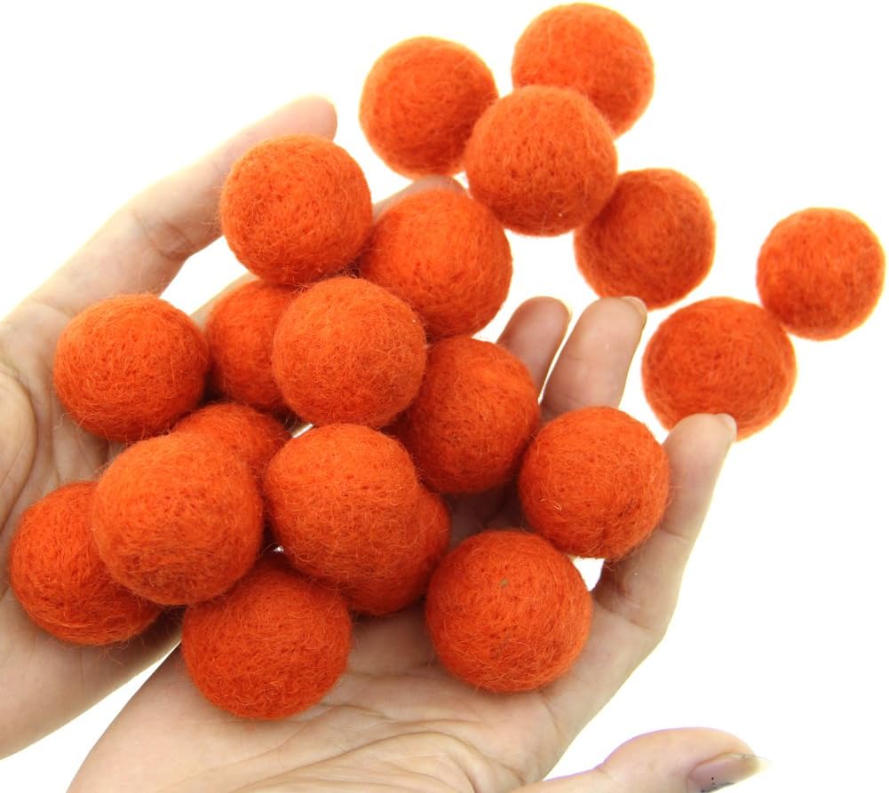 30mm Needle Wool Felt Balls Foam Filled Wool Felt Pom Pom Home Decor DIY (Orange)