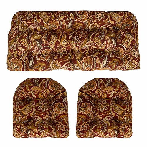 RSH Décor Indoor/Outdoor Wicker cushions Two U-Shape and Loveseat 3 Piece Set (Rust/Tan/Gold Flo ...