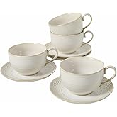 Feenmai 12Oz Coffee Cups with Saucers, Ceramic Espresso Cup Set of 4, Cappuccino Cups Set, Tea Mugs and Saucer, Microwave Dishwasher Safe Drinkware for Home, Cafe, Housewarming Gifts