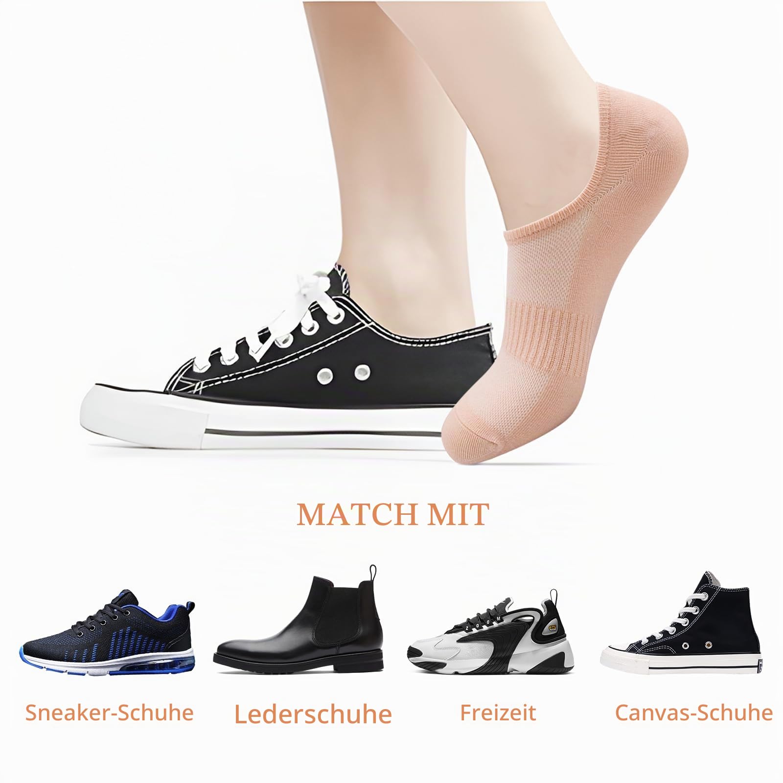 6 Paar Sneaker Socken Damen 35-38 Füßlinge Baumwolle für Loafer Mokassins 6