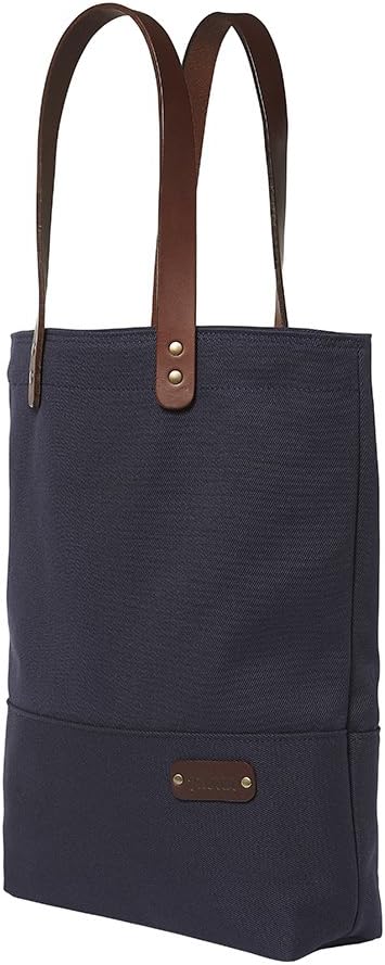Shoulder Handled Tote Pannier Bag for Bicycles Alban Bike Bags Navy Blue Canvas Tote Pannier Cycle Bag with Brown Leather Handles