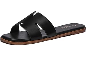 Rihero Women's Dressy Flat Sandals Comfortable Slip On Leather Slide Sandals