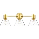 LMS Gold Bathroom Vanity Light Fixtures, 3 Light Bathroom Light Fixtures with Clear Glass Shade, LMS-108