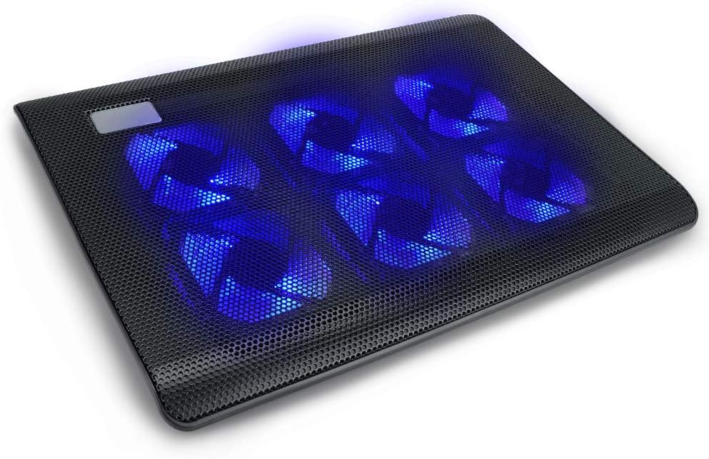 LINGSFIRE Laptop Cooling Pad Powerful Slim Quiet Laptop Cooler USB Gaming Laptop Cooler Stand for 12-15.4inch Cooler Pad with Stepless Speed 6 Blue LED Fans 2 USB Ports (Black)