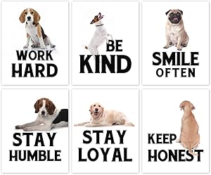 Puppy Positive Quote Art Print,Be Kind Lovely Dog Canvas Wall Art Set Of 6(8”X10”,Unframed),Funny & Cute Animal Inspirational Painting Poster For Pet Lovers Kid Bedroom Playroom Decor