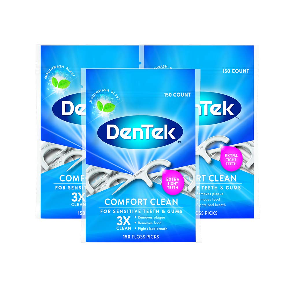 Dentek Comfort Clean Floss 150 Picks Silky Ribbon Floss To Remove Food & Plaque, 3 Count