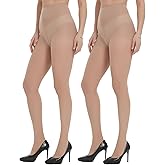 Citystl 2 Pairs Women's Black Sheer Tights - 30D Not Rip Control Top Pantyhose - Reinforced Toes