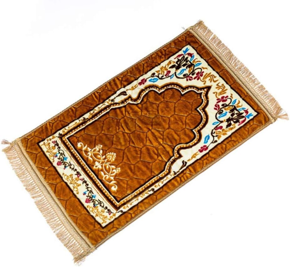 IMIKEYA Islamic Prayer Rug Portable Prayer Mat Rug Flannel Floor Carpet Non-Slip Namaz Seccade 75x120cm Ramadan Gifts for Muslim Men Women Light Brown