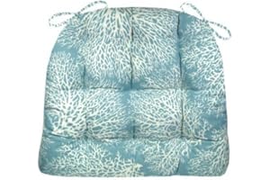 Barnett Home Decor Ariel Fan Coral Dining Chair Pad with Ties - Latex Foam Fill - 100% Cotton, Made in USA - Machine Washable, Reversible (Ariel Fan Coral, Standard)