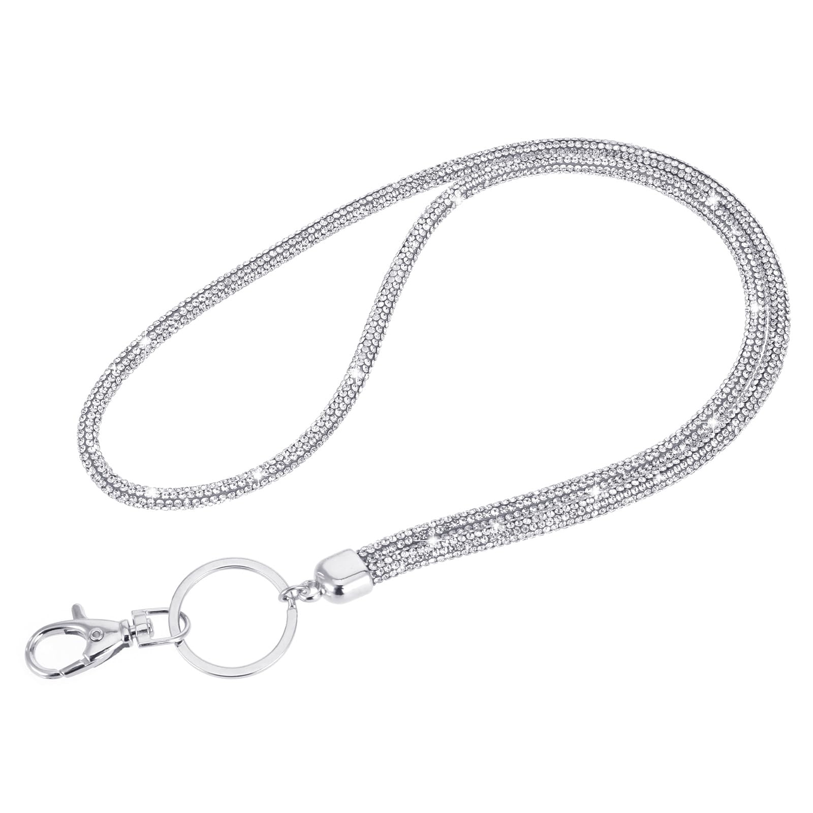 Styquenzer Bling Lanyard, 31.5'' White Lanyards for Women Rhinestone Office Lanyard Round Crystal Neck Strap Lanyards with Metal Clasp & Keyring for Id Badge Holder Id Card Keys Strap (White)
