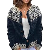 Nupucy Womens Colorful Fair Isle Cardigan Sweater Button Down Christmas Oversized Cute Vintage Knit Cardigan for Women