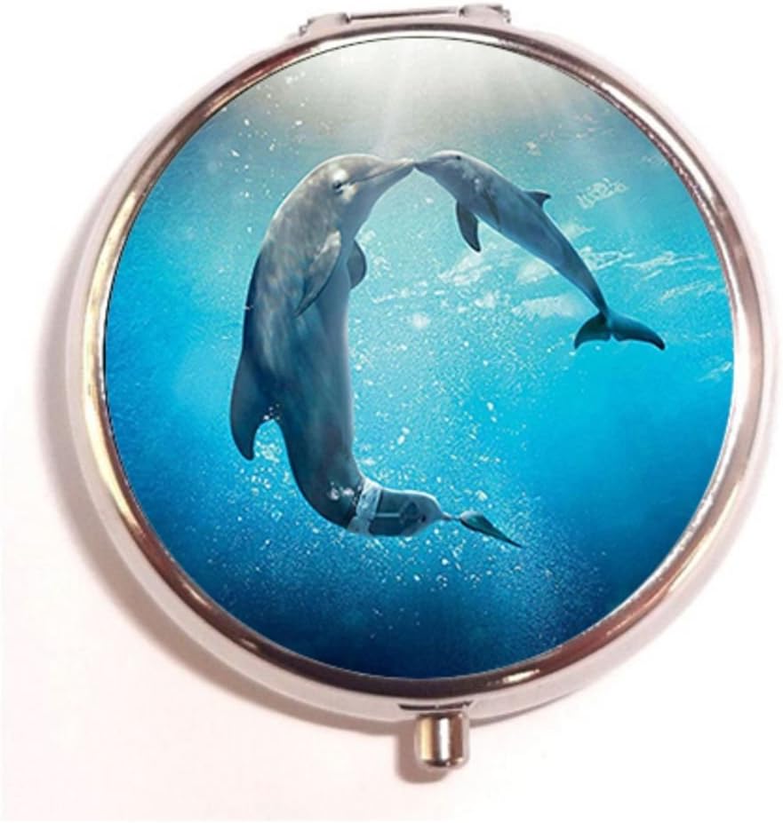 Dolphin Tale 2 Custom Unique Silver Round Pill Box,Stainless Steel Pill Case Vitamins Organizer or Jewelry Box,Coin Purse