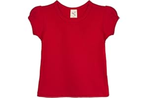 Lilax Girls' Basic Short Puff Sleeve Round Neck Cotton T-Shirt