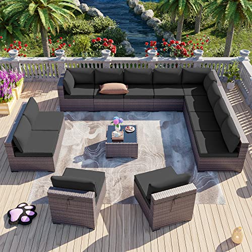 Delnavik Patio Furniture Sectional Sofa Set 10Pieces PE Rattan Patio