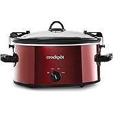 Crock-Pot Cook and Carry Manual Portable Slow Cooker, Red, 6 Quart Oval | Locking Lid Seals for Travel, High, Low, Warm Setti