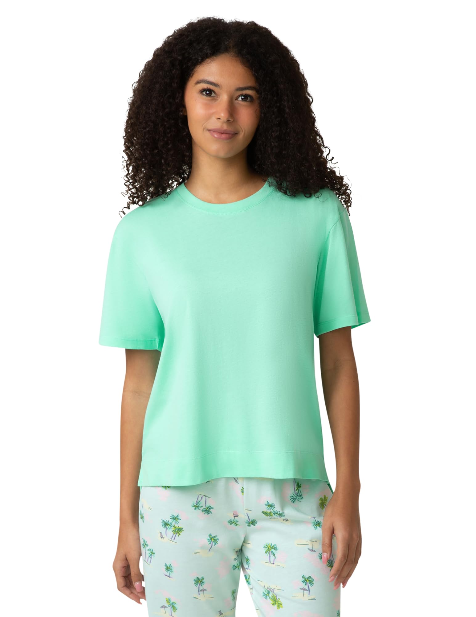 HUE Women’s Summer Vacation Pajama Separates, Soft, Whimsical Print Pjs with Tropical Beach Themes, Flip Flops, Cocktails, Cabbage – Short Sleeve Boxy Tee, Large