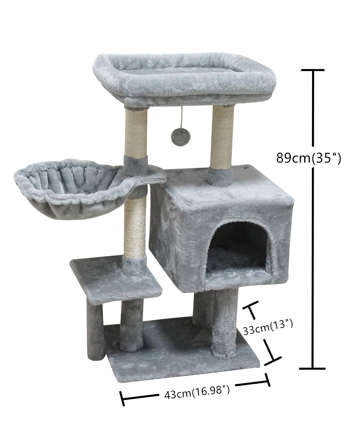 FISH&NAP Cat Tree Cat Tower Cat Condo Sisal Scratching Posts with Jump Platform Cat Furniture Activity Center Play House Grey