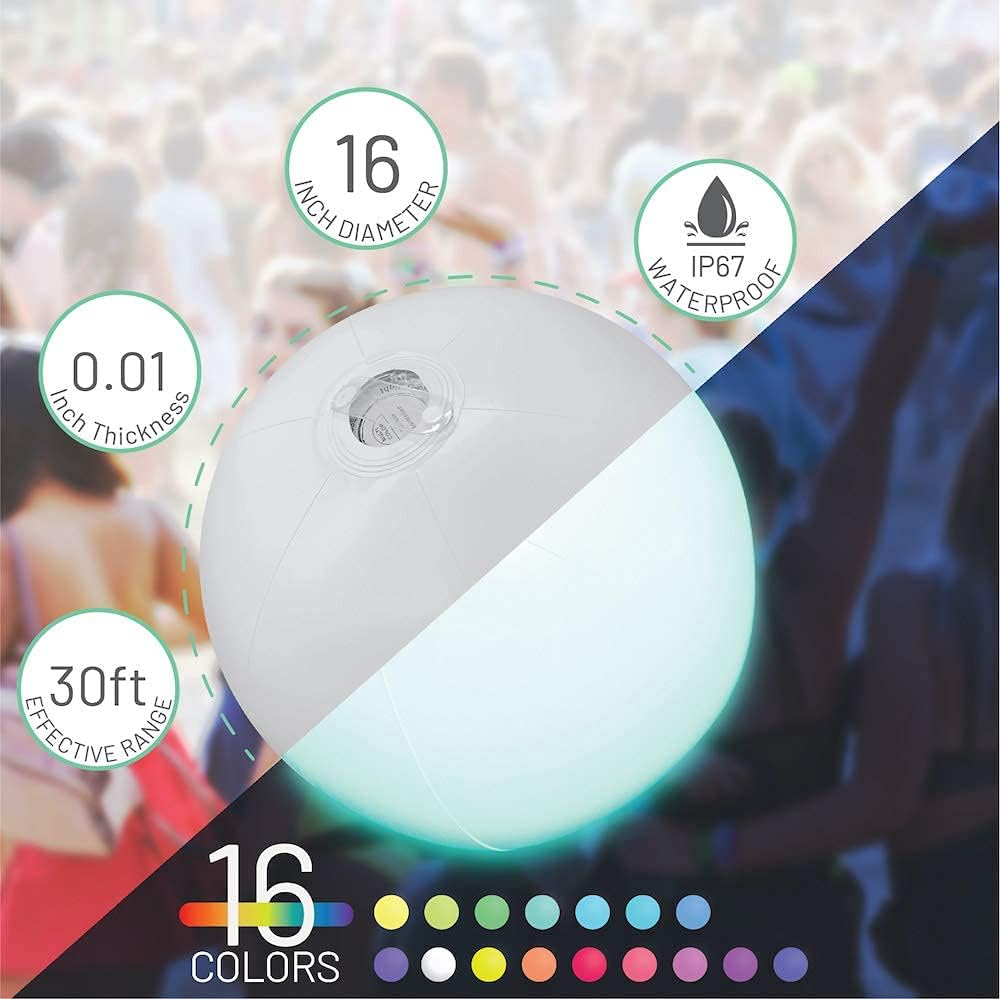 Pool Toys 16" LED Beach Ball Toy with 16 Color Changing Lights, Pool Games Beach Party Outdoor Games for Teens Adults Family, Glow in The Dark Party Supplies (1PC): Sports & Outdoors