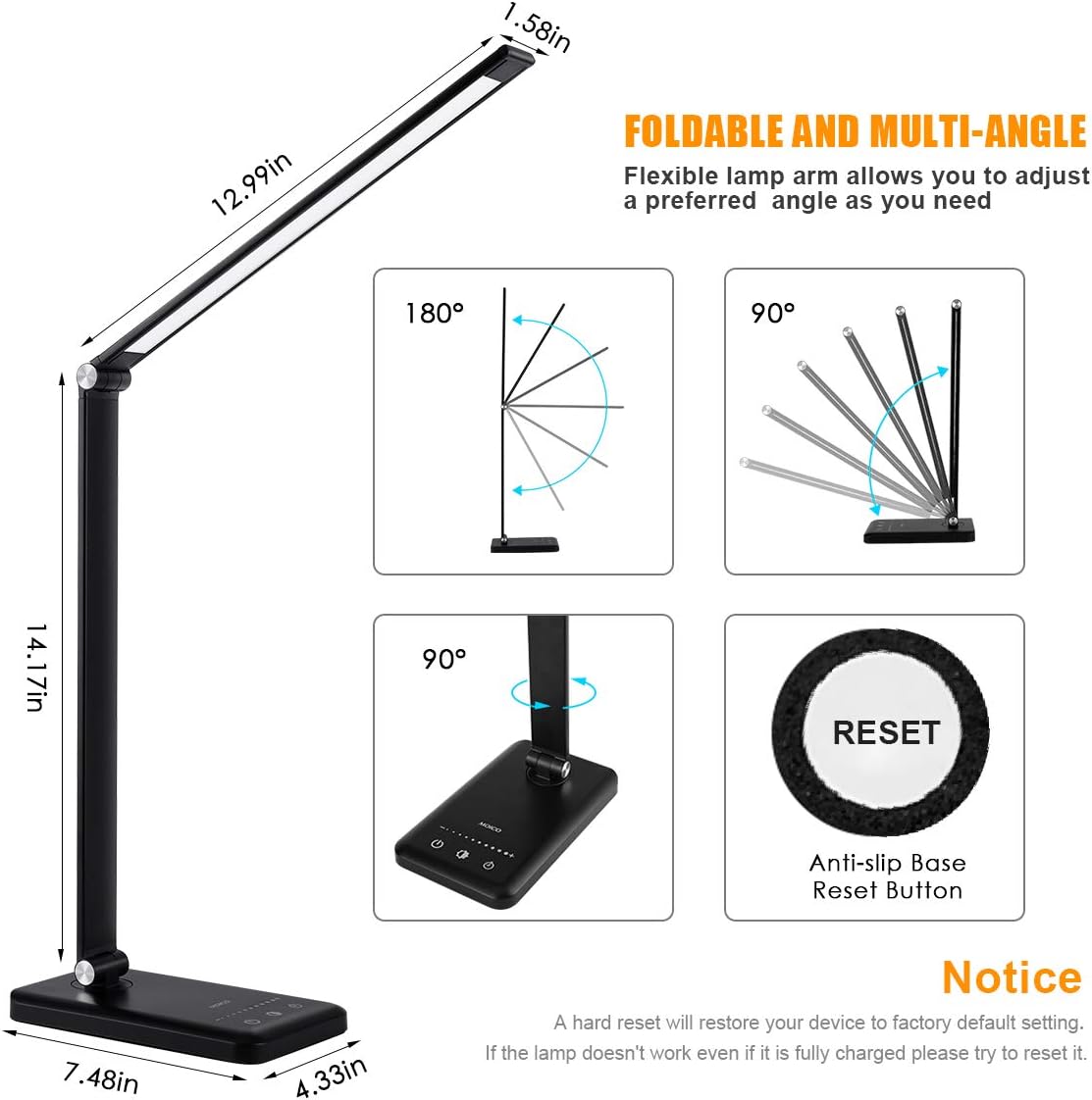 LED Desk Lamp - Office Desk Lamps with USB Charging Port and 2000mah Battery, Dimmable Eye-Caring Table Lamp with 5 Color Modes and 5 Brightness Levels, Timer/Memory Function Lamp for Working, Reading - - 