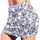 Zoestar Sequin Mini Skirt Sparkly Rave Disco Dance Skirt for Women