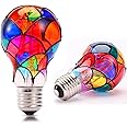 VALUCKY Stained Glass LED Light Bulb, E26 Base 6W A19/A60 LED Colorful Bulb for Party Lighting, Bedside Lamp, Festive Atmosphere, Christmas Halloween Decoration, Non-Dimmable, 2 Pack
