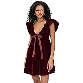 endless rose Women's Velvet Satin Bow Mini Dress