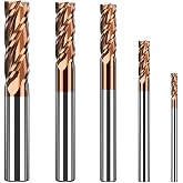sisona 1/8" 3/16" 1/4" 5/16" 3/8" Carbide End Mills Set - Solid Carbide (Tungsten Carbide + Cobalt) - 5Pcs 4 Fulte CNC Mill Bits for Steel - TISIN Coated