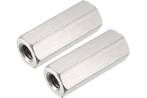 uxcell M10 X 1.5-Pitch 45mm Length 304 Stainless Steel Metric Hex Coupling Nut, 2-Pack