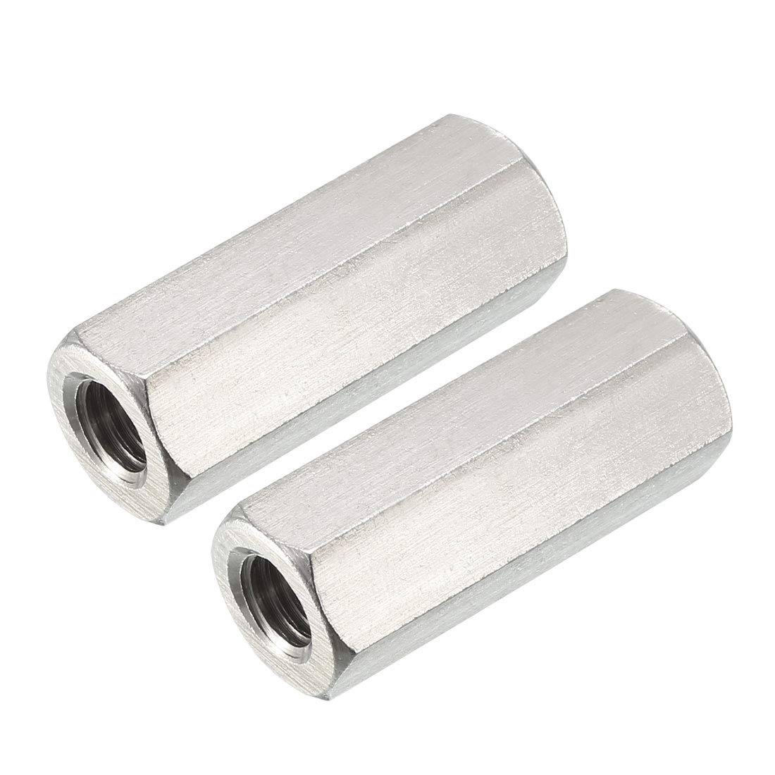 sourcing map M10 X 1.5-Pitch 45mm Length 304 Stainless Steel Metric Hex Coupling Nut, 2-Pack