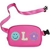 Fanny Pack For Girls Pink Kid Crossbody Bag Chenille L Letter Preppy Belt Bag, Christmas Birthday Graduation Gifts For Girl Teen Daughter Sister, Personalized Nylon Fanny Packs
