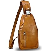 LRTO Genuine Leather Silng Bag for Men and Women Fashion Real Leather Sling Backpack Shoulder Crossbody Bag Chest Purse