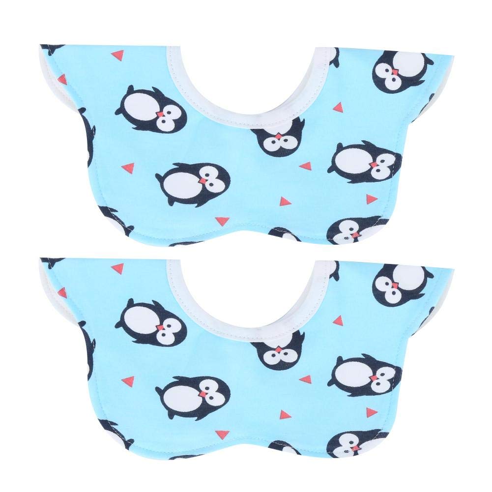2Pcs Baby Bibs for Eating Waterproof 360 Degrees Rotatable Infant Saliva Towel Petal Shape Pure Cotton Baby Feeding Supplies(10.2×9.4in)(Pinguino)