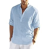COOFANDY Men's Cotton Linen Henley T-Shirt Long Sleeve Hippie Casual Beach T-Shirts