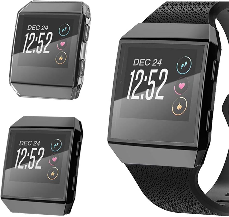 Coobes[2 Pack] Compatible with Fitbit Ionic Case, Ultra-Thin TPU Plated Bumper with Clear Screen Protector Full Cover Shell Slim Lightweight Frame Compatible Fitbit Ionic Smart Watch (Black+Clear)