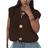 SweatyRocks Women's Plus Size Chunky Knit Sweater Vest Button Down Sleeveless Cardigan with Pockets
