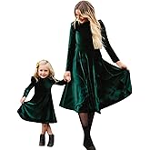 Mommy and Me Dress Ruffle Long Sleeve Casual Christmas Party Velvet Dress Mother Daughter Family Matching Dress Clothes