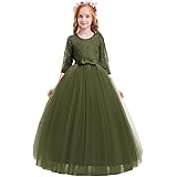 Flower Girl Lace Dress for Kids Wedding Bridesmaid Pageant Party Prom Formal Ball Gown Princess Puffy Tulle Dresses