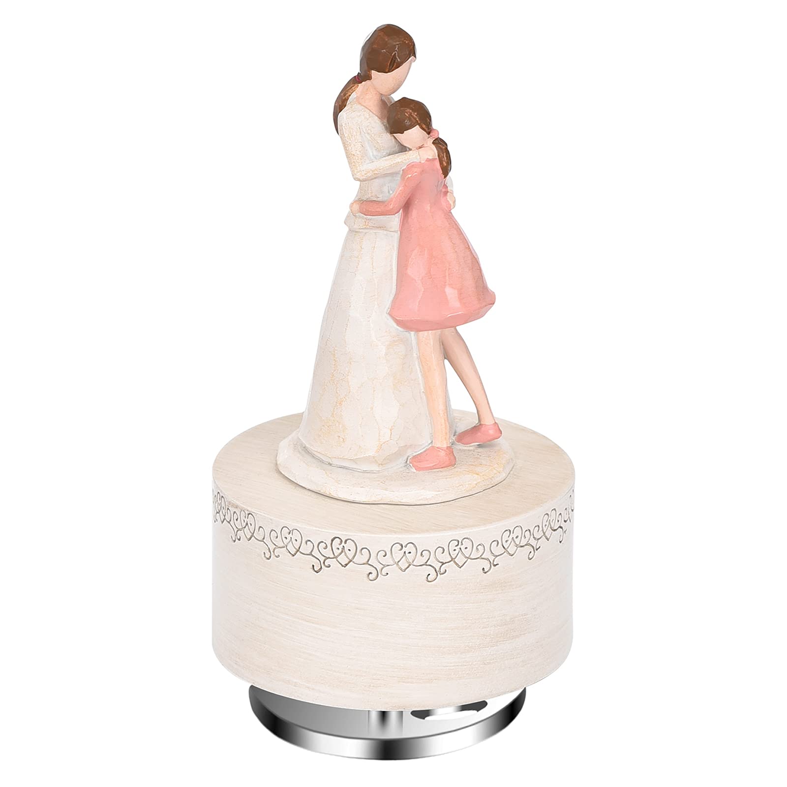Music Box Sculpted Hand-Painted Embracing Mother & Daughter Musical Figure Warm Birthday Festival Gift for Mom/Daughter