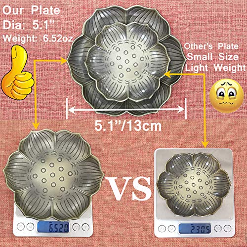 Wide Incense Holder Catch All The Ashes Brass Lotus Burner for Sticks Cone Coil Incent 5.1 Inches Diameter