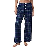 Womens Casual Plaid Straight Wide Leg Pants Elastic Waist Sweatpants Button Workout Pants Lounge Trousers with Pockets