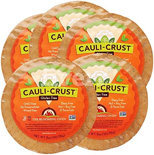 The Blooming Oven Cauli-Crust Cauliflower Pizza Crust, Thin Gluten Free Pizza Crust, Frozen Pizza Dough, Grain Free Healthy Premade Pizza Base, Ready Made Pack, 5 Prepared Vegetarian Non-GMO Crusts