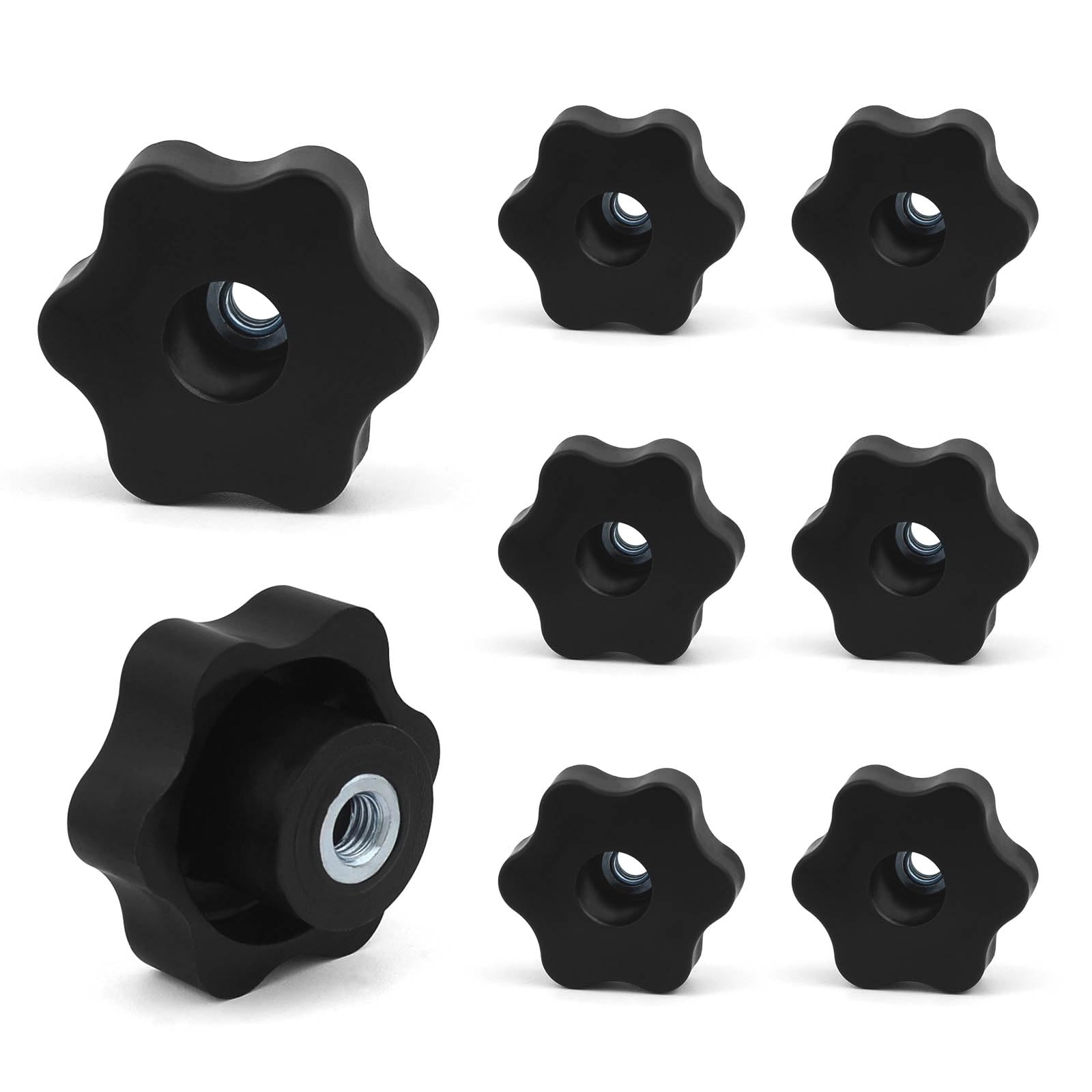 JJWNMLL 8PCS Clamping Screw Knob Star M8-outer Diameter 48 Thumb Bolts Thread Replacement Star Hand Knob Tightening, Black Grip (M8-outer diameter 48)