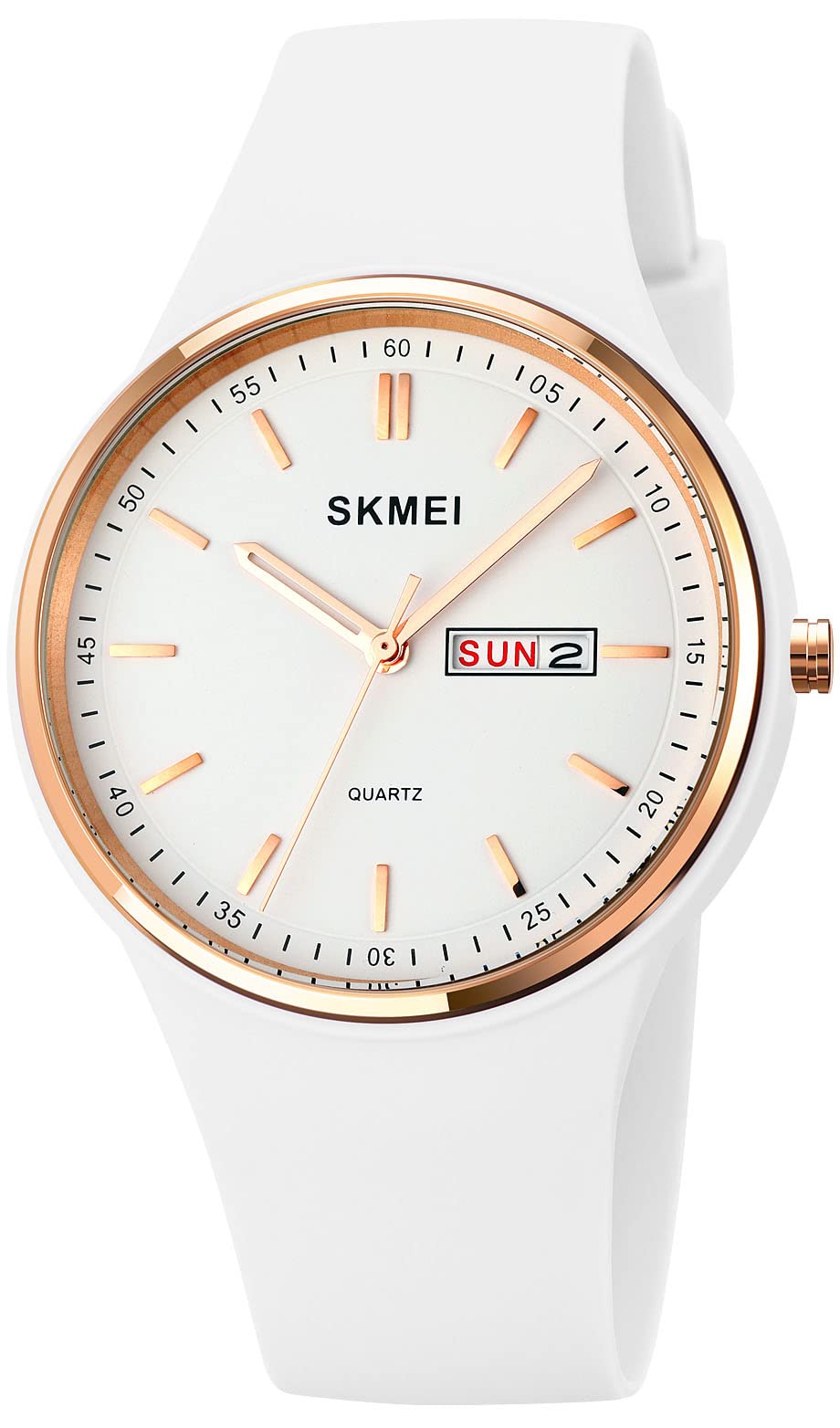 Gosasa Casual Simple Style Silicone Strap Women Men Sports Watches 30M Waterproof, Rose Gold White,