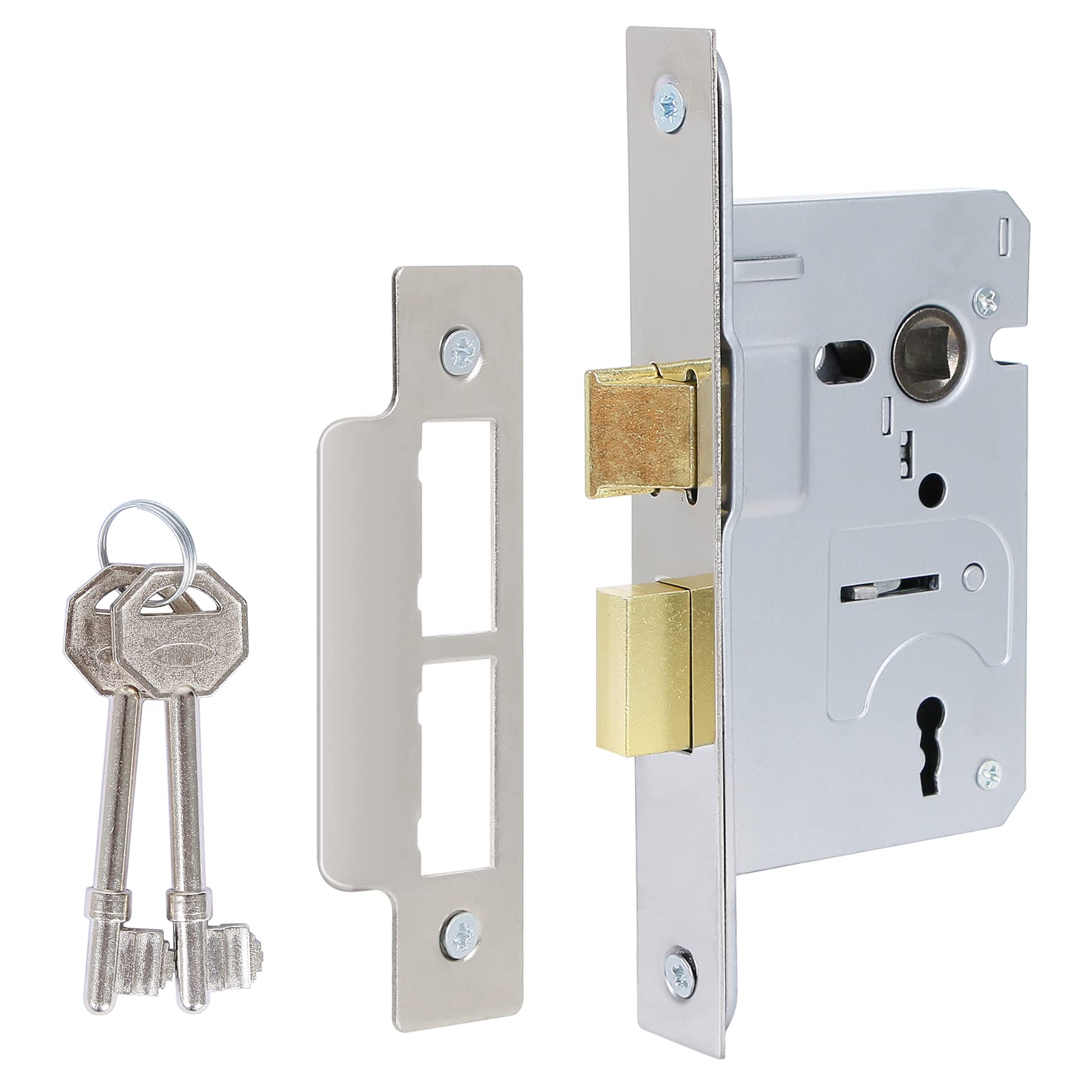 DIDA® 3 Lever Mortice Sashlock Polished Chrome Mortice Locks Sashlocks 65mm, Door Lock with Key Suitable for Internal or External Doors, Door Latch Hardware and Key Locking Door Security