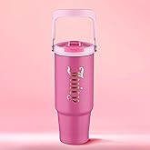 Juicy Couture Flip Fusion Hydration 40oz Stainless Steel Tumbler with Flip Handle, Hot Pink