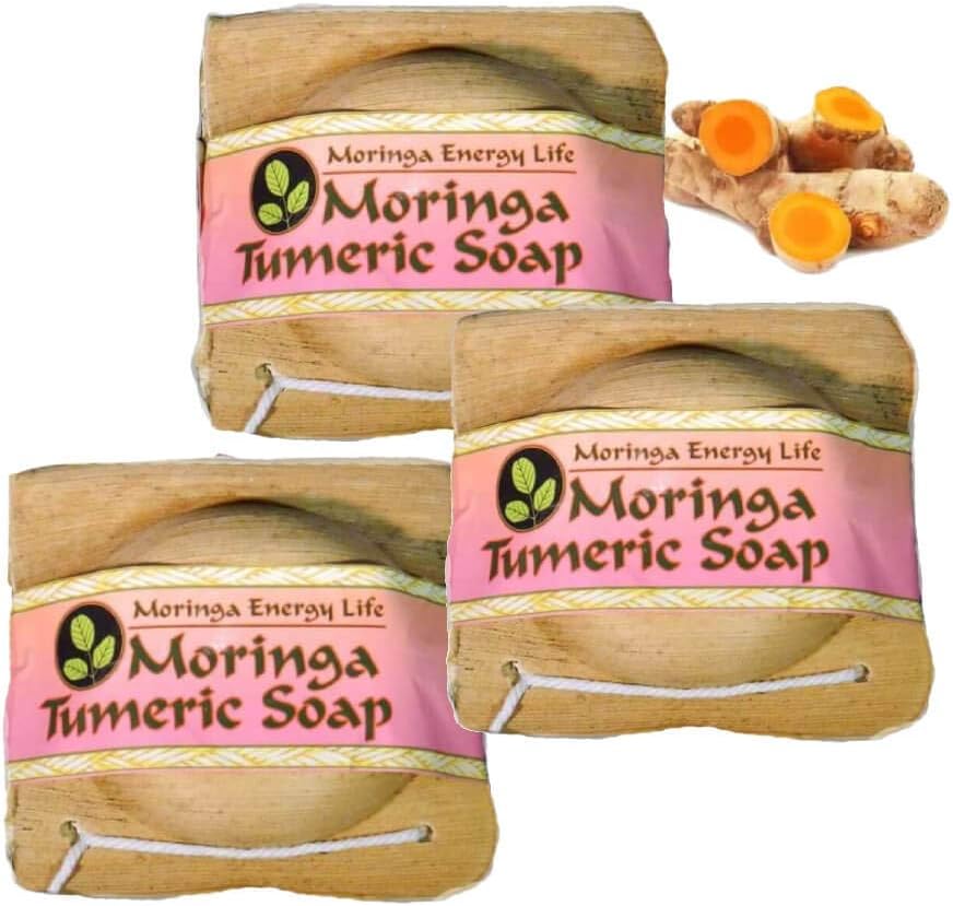 MORINGA TURMERIC SOAP 3-PACK: Rejuvenate Your Skin with All Natural Moringa Soap Bars. Made with Pure Moringa Oil, Organic Virgin Coconut Oil & Turmeric Root. Anti-Inflammatory