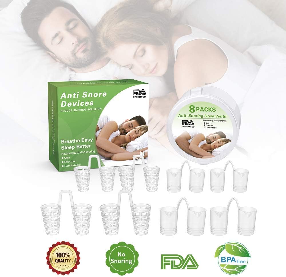 Anti Snoring Devices 8PCS Snore Stoppers Nose Vents Nasal Dilators Healthy Sleep Solution for Sleep Apnea Relief Breathing Aid Nasal Congestion for Travel, Sleeping, Office, Cold