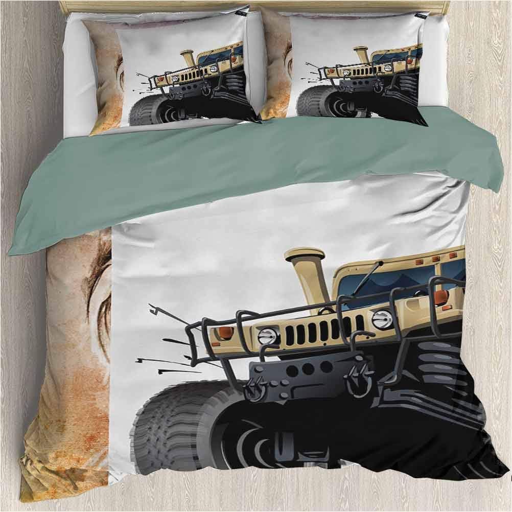 Amazon Com Semzuxcvo Comforter Set Bed Microfiber Duvet Cover Set Cars Worldwide Off Road Famous Safari Rally Truck With Skull Pirate Flag Camouflage Design With For Any Bed Room Or Guest Room Grey